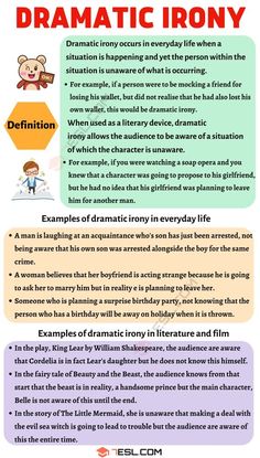 an info sheet describing the different types of drama in literature and texturing, with instructions for