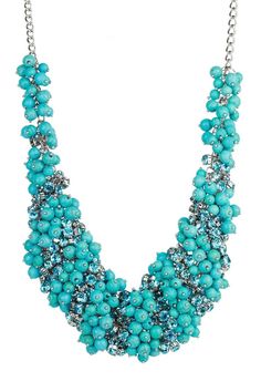 Pearl and Crystal Statement Necklace A necklace suited for the life of the party, our Pearl and Crystal Statement Necklace features dense rows of gorgeous crystal and pearl for a remarkable impact. Available in three colors, for all of your going-out ensembles! saachistyle.com #beadednecklace #statementnecklace Turquoise Statement Necklace, Pearl Statement Necklace, Crystal Statement Necklace, Bling Necklace, Aquamarine Necklace, Life Of The Party, Bead Stringing, Gorgeous Jewelry