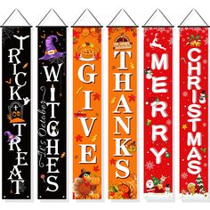 four colorful banners with the words merry christmas on them