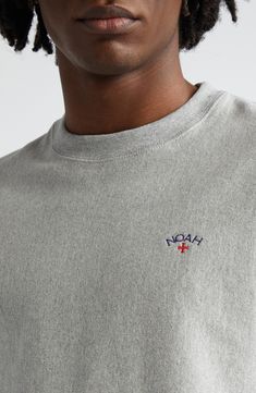 A petite embroidered logo brands this staple crewneck sweatshirt made from cotton French terry for reliable comfort. 27 1/2" length (size Medium) Crewneck Ribbed cuffs and hem 100% cotton Machine wash, tumble dry Made in Canada Designer Clothing Relaxed Fit Crew Top With Embroidered Logo, Classic Crew Top With Embroidered Logo, Classic Crew Tops With Embroidered Logo, Classic Crew Neck Tops With Embroidered Logo, French Terry, Logo Branding, Crewneck Sweatshirt, Heather Grey, Designer Clothing