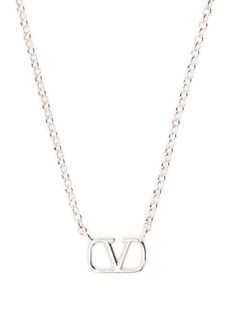 VLogo pendant necklace from VALENTINO GARAVANI featuring silver-tone, polished finish, VLogo Signature, logo tag, rolo chain, lobster claw fastening and adjustable-length chain. | Valentino Garavani VLogo pendant necklace Valentino Necklaces, Jewerly Designs, Signature Necklace, Logo Tag, Rolo Chain, Necklace Sizes, Signature Logo, Necklace Silver, Designer Sunglasses