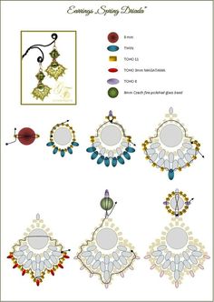 the pattern for earrings is shown in several different colors and designs, including beads with beading