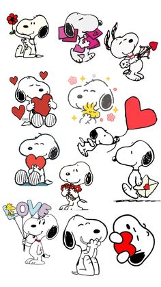 snoopy stickers with hearts and other cartoon characters