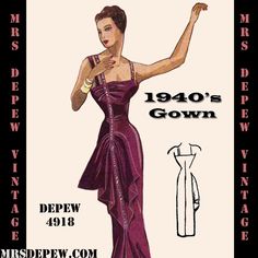 Vintage Evening Gowns, Plus Size Sewing Patterns, Patron Vintage, Plus Size Sewing, Gown Pattern, Vintage Dress Patterns, Cocktail Gowns, Couture Vintage, Vestidos Vintage