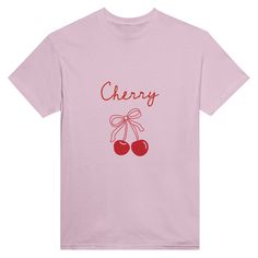 Be boldly stylish with our Cute Coquette Cherry Printed T-Shirt. Available in a variety of vibrant colors, this shirt is perfect for those who want to make a statement while staying comfortable. Express your unique personality and stand out from the crowd with this fun and playful piece.- A classic t-shirt with crew neck.- Air-jet spun yarn with a soft feel and reduced pilling.- Double-needle stitched collar, shoulders, armholes, cuffs, and hem.- 100 % cotton. Casual Pink Slogan T-shirt, Trendy Pink T-shirt With Text Print, Trendy Spring T-shirt With Screen Print, Trendy Red T-shirt With Text Print, Trendy Pink T-shirt With Screen Print, Trendy Pre-shrunk Cotton T-shirt, Trendy Cotton T-shirt With Screen Print, Trendy Cotton T-shirt, Pink Funny Print Crew Neck T-shirt