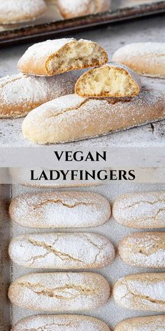 vegan ladyfingerers are stacked on top of each other and ready to be baked