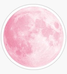 the full pink moon is shown on a white background in this round sticker, you can see it's surface