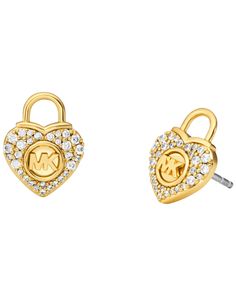 in stock Michael Kors Earrings, Lock Jewelry, Heart Lock, Jewelry Accessories Ideas, Accessories Ideas, Jet Setter, Tech Gifts, Luxe Gifts, Gold Earrings Studs