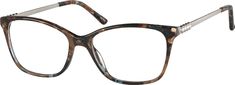 These stylish square glasses feature jewel accents on the temple arms. The medium-sized eyeglasses has an acetate eyeglasses front with metal temple arms and acetate temple tips. It has an abstract pattern in a choice of brown or blue tones. Spring hinges provide a comfortable wear. | Zenni Women's Square Prescription Eyeglasses Brown Zenni Glasses, Zenni Optical Glasses, Square Glasses Frames, Glasses Makeup, Brown Square, Zenni Optical, Eyeglasses Frames For Women, Fashion Eye Glasses, Oval Face Shapes