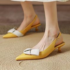 Upper Material: PU Outsole Material: Rubber Lining Material: PU Insole Material: Latex Heel Height: Med (3cm-5cm) Sandal For Women, Butterfly Decor, Yellow Shoes, Slingback Sandals, Heel Sandal, Fashion Seasons, Slingback Sandal, Slingback Pump, Rubber Heels