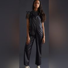 Anthropologie Faux Leather Jumpsuit Nwt Medium Lux Vegan Jumpsuit * Polyurethane * Side Slant Pockets * Pull-On Styling * Hand Wash * Imported Dimensions * 53"L* 24" Inseam * 16" Leg Opening Jumpsuit Overalls, Leather Jumpsuit, Black Vegan, Overalls Women, Rompers Women, Jumpsuits For Women, Pant Jumpsuit, Vegan Leather, Jumpsuit Romper