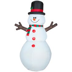 a large inflatable snowman with a top hat and scarf