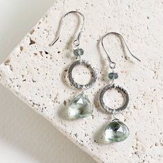 Silver Drop Earrings - Green Amethyst Earrings - Prasiolite Earrings Silver Faceted Fine Jewelry Earrings, Faceted Silver Fine Jewelry Earrings, Faceted Sterling Silver Earrings Fine Jewelry, Fine Jewelry Silver Faceted Earrings, Silver Briolette Jewelry For May Birthstone, Pierced Sterling Silver Briolette Earrings, Green Amethyst Gemstone Earrings, Silver Green Amethyst Earrings For Gift, Nickel Free Briolette Earrings For Anniversary