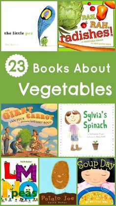 books about vegetables with the title overlay that reads, 25 books about veggables