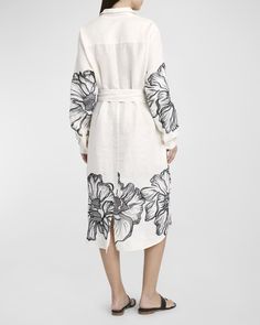 Kiton Floral Embroidered Linen Belted Shirtdress | Neiman Marcus Embroidery Clothing, Beauty Samples, Designer Name, Embroidered Linen, Embroidery Blouse, Western Dresses, Shirtdress, Embroidered Dress, Top Designers