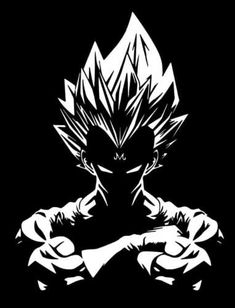 a black and white image of gohan with his hands crossed in front of him