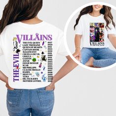 the back of a woman's t - shirt with an image of villaines on it