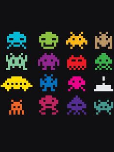 an image of pixel art with different colors and shapes on black background for wallpaper