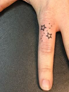 a person's hand with a small star tattoo on it