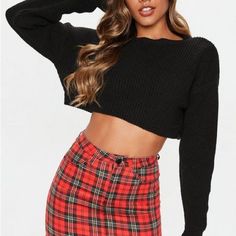 Super Cropped Basic Knitted Jumper Black Us Size M/L X50 Hot Miami Styles, Vogue Knitting, Tall Clothing, Knit Outfit, Knitted Jumper, Outfits Summer, Womens Casual Outfits, Jumper Sweater, Knit Jumper