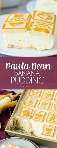 banana pudding with white chocolate and orange icing in the middle, on a plate next to bananas