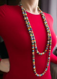 African Inspired Necklace Colorful Statement Necklace Extra - Etsy Colorful Statement Necklace, Extra Long Necklace, Tiered Necklace, Necklace Colorful, Inspired Necklace, Colourful Necklace, African Inspired, Bead Crochet, Long Necklace