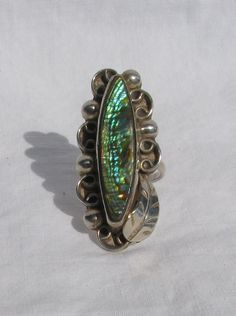 Unique Oval Iridescent Jewelry, Unique Iridescent Oval Jewelry, Handmade Vintage Abalone Shell Jewelry, Vintage Silver Abalone Shell Jewelry, Vintage Silver Jewelry With Abalone Shell, Iridescent Vintage Jewelry For Collectors, Adjustable Teardrop Vintage Rings, Collectible Vintage Iridescent Jewelry, Adjustable Vintage Teardrop Rings