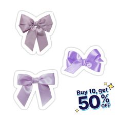 purple bow stickers on white background with 50 % off sale sign in the foreground