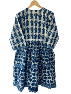 Dabu Indigo Printed Indigo Block Print Cotton Dresshandmade - Etsy Indigo Cotton Kurta With Block Print, Indigo Dresses With Printed Motifs, Traditional Blue Ikat Print Dress, Blue Cotton Ikat Print Dress, Casual Blue Kurta With Block Print, Casual Blue Block Print Kurta, Indigo Cotton Block Print Dress, Indigo Block Print Cotton Dress, Blue Block Print Tunic Kurta