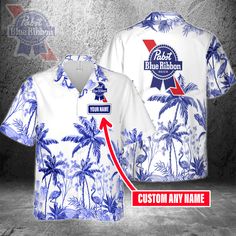 Pabst Blue Ribbon Custom Name Hawaiian Shirt For Men And Women Pabst Blue Ribbon Beer, Pabst Blue Ribbon, Ribbon Shirt, Blue Hawaiian, Mens Hawaiian Shirts, Hawaii Shirt, Elegant Shirt, Blue Ribbon, Custom Name