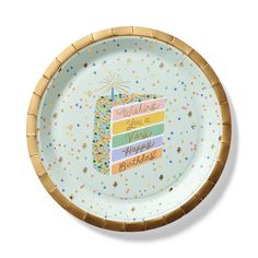 a paper plate with a birthday cake on it