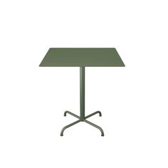 a square table with four legs and a green top on an isolated white background, viewed from the front