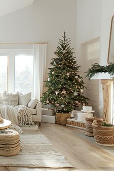 a living room filled with furniture and a christmas tree