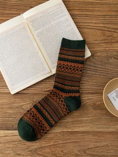 SPU: XH-39973-CXY Fabric Name: Cotton Blend Pattern: Ugly Style: Vintage Occasion: Daily Theme: All Seasons Casual Socks As Gift For Fall, Casual Socks As A Gift For Fall, Casual Socks For Fall Gift, Casual Socks For Fall, Green Winter Socks, Comfortable Green Winter Socks, Casual Warm Brown Socks, Multicolor Retro Winter Socks, Green Cotton Winter Socks