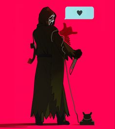 a man with a dog on a leash in front of a red background and a speech bubble that says i love you