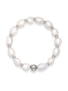 white/silver-tone baroque pearl/stainless steel bead embellishment elasticated band slip-on style Nialaya Jewelry is pleased to offer free repairs on purchases for one year from purchase date. Pearl Wristband, Bead Embellishment, Baroque Pearls, White Silver, Womens Jewelry Bracelets, Embellishments, Silver Tone, Jewelry Bracelets, Slip On