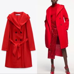 Brand New With Tags. Oversized Fit. Double Breasted Coat, Zara Jackets, Wearing Red, Oversized Fits, Red Color, Double Breasted, That Look, Jackets & Coats, Jackets For Women