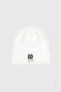 Dripping Essentials 3D Logo Beanie - The Hideout Clothing White Beanie Hats For Streetwear, White Beanie For Streetwear, White Beanie For Winter Streetwear, White Casual Beanie For Streetwear, Casual Beanie With Embroidered Logo For Streetwear, Casual Streetwear Beanie With Embroidered Logo, White Winter Hat With Embroidered Logo, Streetwear Beanie With Logo Patch, Logo Emblem