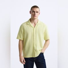 Brand New With Tag Zara Collared Shirt In Relaxed Fit, Zara Collared Shirt With Relaxed Fit, Zara Collared Casual Tops, Modern Spring Tops With Camp Collar, Modern Zara Tops For Summer, Modern Camp Collar Tops For Spring, Zara Casual Relaxed Fit Shirt, Relaxed Fit Camp Collar T-shirt For Spring, Casual Zara Button-up Shirt