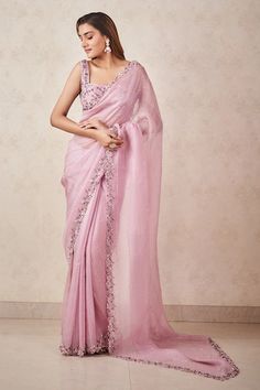 Party Wear Sarees Designer With Price, Walima Saree, Lavender Organza Saree, Marriage Saree, Sara Tendulkar, Lavender Saree, Work Crystals, Trendy Saree, Lavender Silk