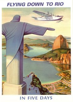 an advertisement for the flying down to rio in five days via pan american, 1953