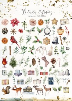 watercolor christmas clipart set