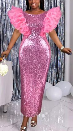 Vestidos Color Rosa, Pink Sequin Dress, Plus Size Party Dresses, African Fashion Women Clothing, Formal Cocktail Dress