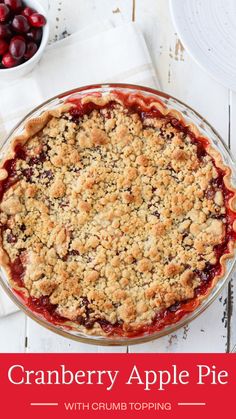 cranberry apple pie with crumb topping on top