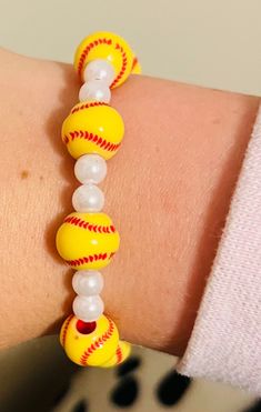 Softball and Pearl charm bracelets 🥎 Softball Bracelets, Softball Bracelet, Softball Crafts, Pearl Charm Bracelet, Craft Kids, Pearl Charms, Charm Bracelets, Softball, Beaded Bracelet