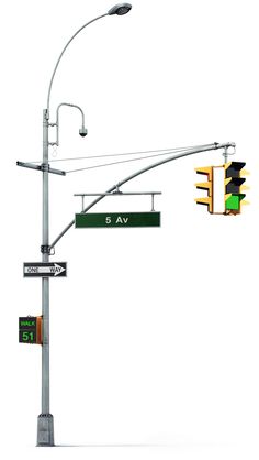 a traffic light and street sign on a pole with an arrow pointing to the right