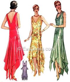 1929 Evening Gown EvaDress Pattern 1920 Fashion, Three Women, 20s Fashion, Flapper Style, 1920s Dress, Estilo Art Deco, Vestidos Vintage, 1920s Fashion, Moda Vintage