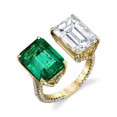 EMAIL FOR PRICING - EMERALD CUT TWIN RING – SHAY JEWELRY Black And Rose Gold, Columbian Emeralds, Emerald Jewelry, Emerald Diamond, Yellow Gold Rings, White Gold Rings, Emerald Cut, White Diamond, Diamond White