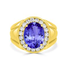 13x10.5mm Violetish Blue Tanzanite Men's Ring Oval shape 5.5ct with 0.85cttw Diamond in 14K & 18K White Gold, Yellow Gold, Rose Gold