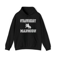 Strawberry Mansion Pullover Hoodies - All Colors And Sizes - Medium-heavy fabric - Pullover hood - Front pocket - Classic fit - Printed on gildan blanks     S M L XL Width, in 20.08 22.05 24.02 25.98 Length, in 27.17 27.95 29.13 29.92 Sleeve length from center back, in 33.50 34.50 35.50 36.50 Cotton Hoodie With Letter Print Fan Apparel, Cotton Fan Apparel Hoodie With Letter Print, Cotton Hoodie With Letter Print For Fans, Hip Hop Cotton Hoodie Pre-shrunk, Cotton Sweatshirt With Drawstring Hood For Fans, Pre-shrunk Cotton Hoodie For Fan Merchandise, College Cotton Hoodie With Screen Print, Cotton College Hoodie With Screen Print, Cotton Hoodie With Screen Print For College